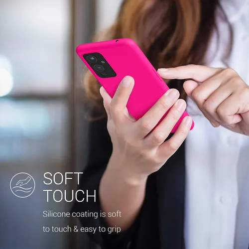 Vista 4 de kwmobile Funda compatible con OnePlus 9 (versión EU/NA) - Funda de silicona TPU con acabado suave - Rosa neón
