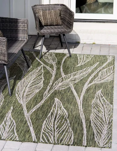 Vista 25 de Unique Loom Outdoor Botanical Collection Alfombra de área - Hoja (1.6 m x 2.4 m Rectangular, Carbón Marfil)