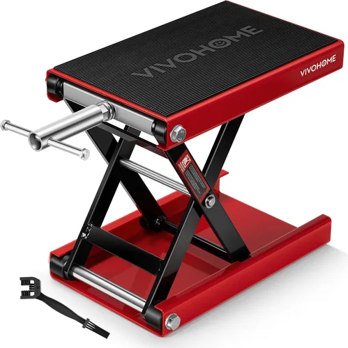 Vista 8 de VIVOHOME Gato de tijera para elevador de motocicleta de 1100 libras, soporte de elevación de cubierta ancha, color negro