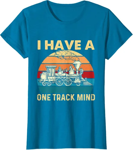 Vista 71 de Camiseta con texto en inglés "I Have A One Track Mind - Trainspotter Model Train Railroad, Negro, S