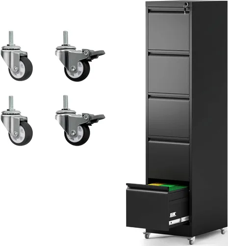 Vista 12 de Archivador de 4 cajones con ruedas, archivador de metal con cerradura y ruedas, almacenamiento rodante para oficina en casa, archivadores verticales