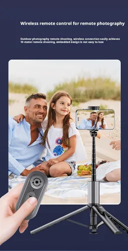 Vista 6 de Trípode Selfie Stick para iPhone y Android, trípode portátil con control remoto Bluetooth, apertura con un solo clic, compacto y ligero, todo en 1