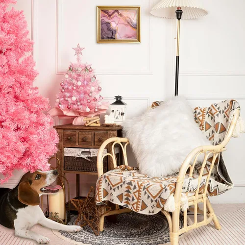 Vista 7 de XmasExp - Mini árbol de Navidad de 20 pulgadas con luces rosa, pequeño árbol de Navidad artificial para decoración de mesa de Navidad, decoración
