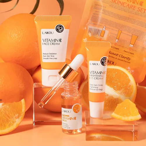 Vista 6 de LAIKOU Cuidado de la piel con vitamina C, juego de cuidado de la piel con suero, crema para ojos, crema facial para mujeres, adolescentes, niñas