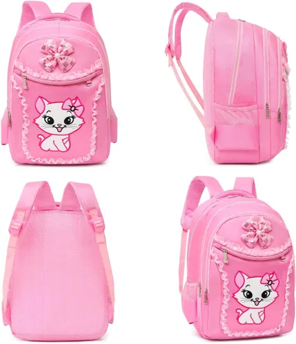 Vista 2 de Mochila escolar ligera de encaje con estampado de gatos, bolsa escolar de princesa, bolsa para libros, bolsa para bolígrafos para niñas de primaria