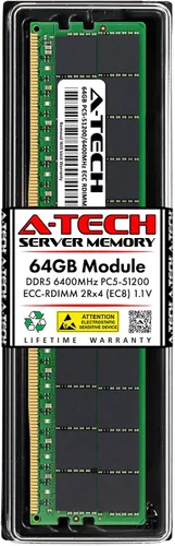 Vista 40 de A-Tech 16GB DDR5 4800MHz PC5-38400 ECC RDIMM 1Rx8 (EC8 10x4) Rango único 1.1V ECC Registrado DIMM 288-Pin Módulo de actualización de memoria RAM