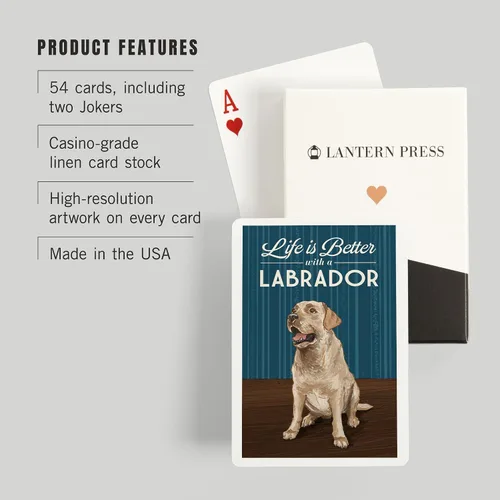 Vista 3 de Lantern Press Yellow Lab, Life is Better (52 cartas de juego, baraja de cartas de tamaño póquer con comodines)