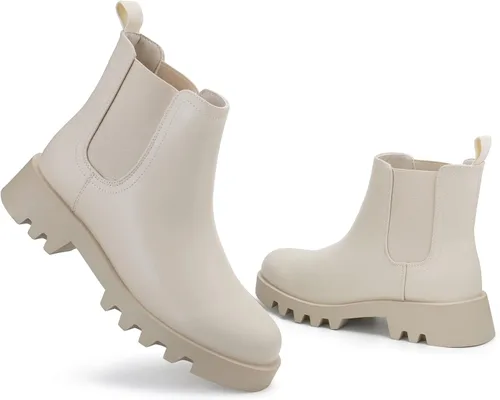 Vista 4 de firelli Botines Chelsea Combat para mujer, botines de invierno sin cordones