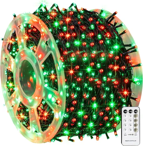 Vista 22 de Dazzle Bright - Guirnalda de luces de Navidad para exteriores, 1000 luces LED de 328 pies, enchufe de luz de hada con control remoto, 8 modos