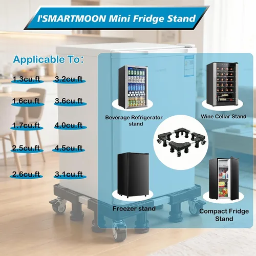 Vista 8 de I'SMARTMOON Mini soporte ajustable para refrigerador con ruedas, resistente para refrigerador pequeño, lavadora, congelador, enfriador de vino, se