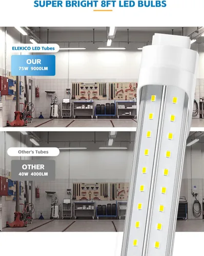 Vista 4 de ELEKICO Bombilla LED de 8 pies, luz de tienda en forma de V de 8 pies, 6000 K, 75 W, 9500 LM, reemplazo de luz de tubo LED T8/T10/T12, derivación
