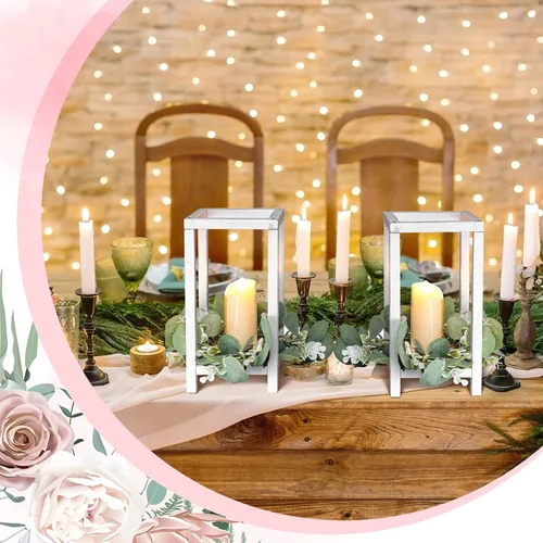 Vista 5 de Geelin 10 piezas de linterna de madera para centro de mesa de boda, linterna de vela de madera, portavelas decorativo para mesa de fiesta de boda