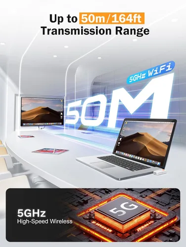 Vista 5 de Lemorele Kit de transmisor inalámbrico USB-C y receptor HDMI, Plug and Play, 5G 1080P @60Hz, extensor de baja latencia de 164.0 ft/164 pies