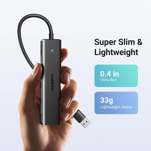 Vista 6 de UGREEN Hub USB 3.0, divisor de 4 puertos USB A ultradelgado expande USB para mouse, teclado, unidad flash, disco U, impresora compatible