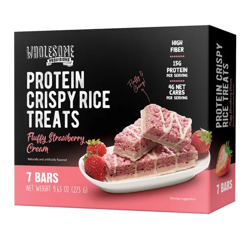 Vista 20 de Barritas de Arroz Crujiente de Proteína, 15g de Proteína, 3g-7g de Carbohidratos Netos, Bajo en Carbohidratos, Esponjoso, Suave, Gomoso, Sin Gluten