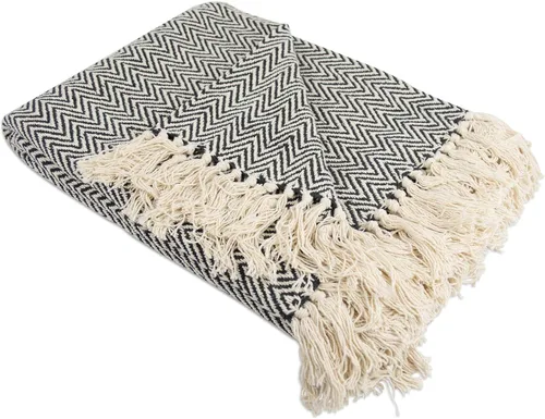 Vista 10 de DII Colección de Mantas Chevron de Algodón Tejido en Telar, 50x60 pulgadas, Rojo Granero