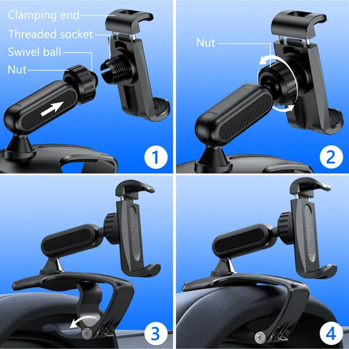 Vista 3 de Soporte para clip de teléfono para tablero de automóvil, soporte giratorio de 360° para volante de salpicadero compatible con teléfonos inteligentes