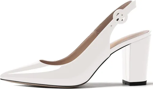Vista 2 de WAYDERNS Zapatos de tacón alto con hebilla y hebilla para el tobillo y puntera puntiaguda gruesa de patente gruesa para mujer, 3 pulgadas