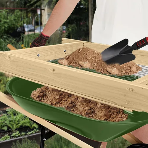 Vista 7 de Tamiz grande de tierra, tamiz de suciedad para jardinería, para uso en una carretilla, tamiz de compost, tamiz de jardín para tamizar pequeñas
