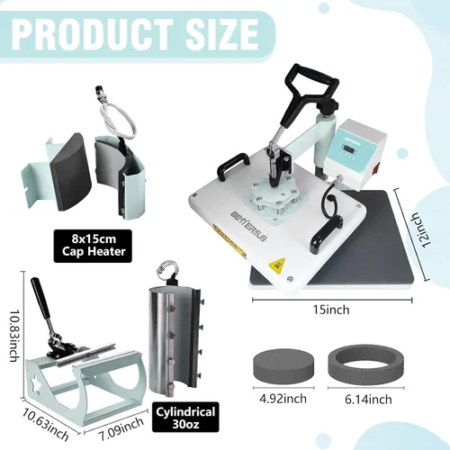 Vista 3 de BetterSub - Máquina de prensa de calor 5 en 1 de 12 x 15 pulgadas, prensa de sublimación de calidad industrial con accesorio para vaso de 30oz