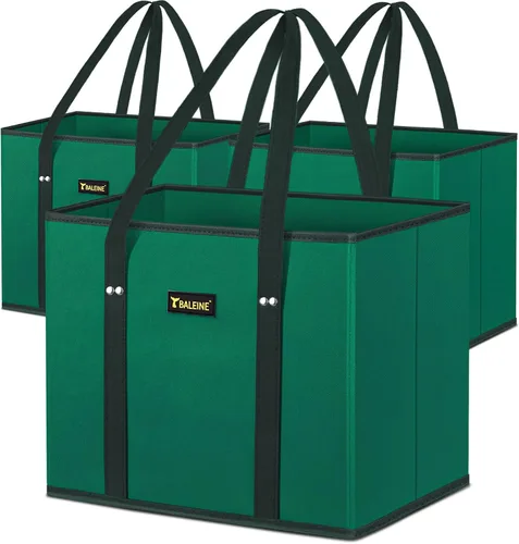 Vista 13 de BALEINE 1 paquete de bolsas reutilizables para comestibles, bolsas de compras plegables para comestibles con parte inferior reforzada y asas Follaje