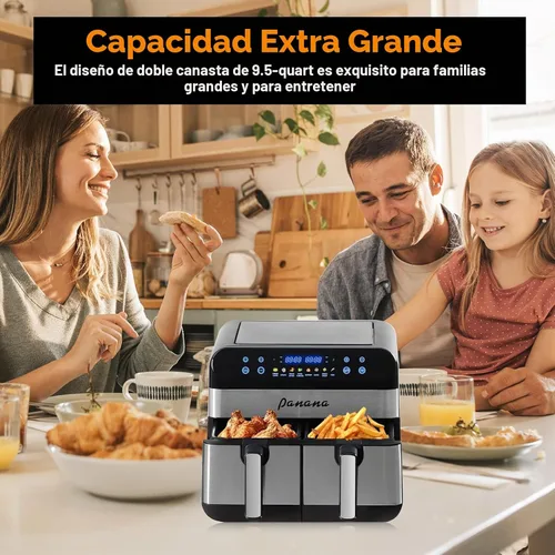 Vista 6 de Panana Freidora de aire XL de 9.5 cuartos de galón, 8 funciones de cocción preestablecidas, 2 cestas con 2 cestas de freír, combina con cocina