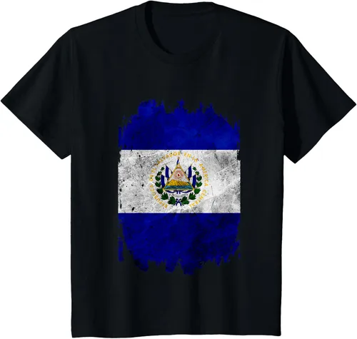 Vista 35 de Camiseta con bandera de El Salvador de El Salvador con diseño de bandera de El Salvador, Negro, S