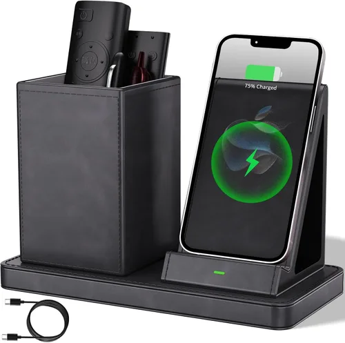 Vista 8 de Organizador Multifuncional para Bolígrafos de Escritorio, Negro, de Cuero Vegano, con Soporte para Control Remoto, Portalápices para Escritorio