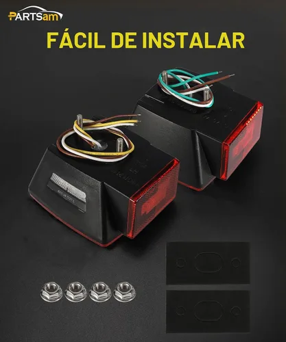 Vista 5 de Partsam Kit de luces traseras sumergibles para remolque, impermeables, de 12 V, luces LED cuadradas para remolque, halo brilla con arnés