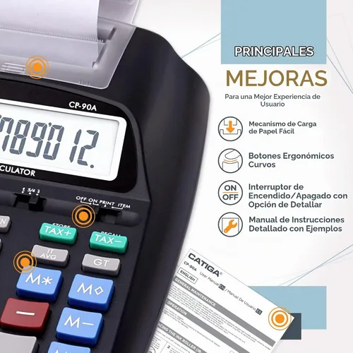 Vista 2 de CATIGA Calculadora de impresión con cinta de impresión - Máquina de adición de 10 teclas con rollo de papel, calculadora eléctrica de escritorio