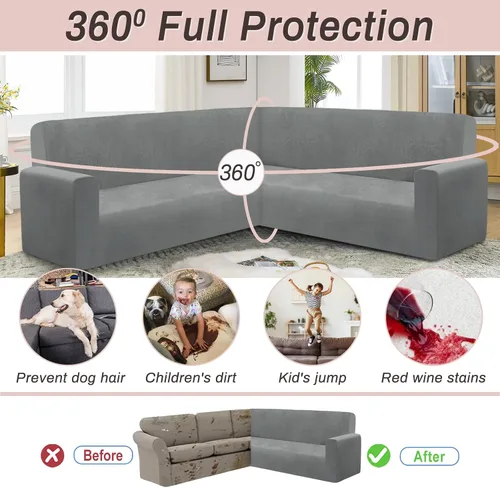Vista 5 de HDCAXKJ Fundas de terciopelo para sofá modular en forma de L, fundas elásticas y suaves para sofá, protector de muebles en forma de U para mascotas