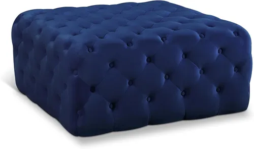 Vista 5 de Meridian Furniture Ariel Collection Modern Otomana/banco tapizado de terciopelo negro contemporáneo con botones profundos, marco de madera maciza