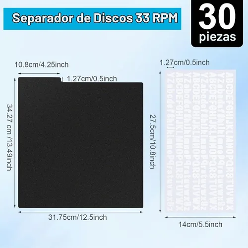 Vista 2 de Gueevin 30 separadores de discos de vinilo de 12.5 x 13.49 pulgadas, accesorios para discos de vinilo con calcomanías blancas de la A a la Z