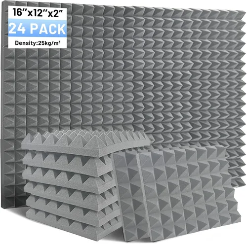 Vista 9 de Focusound Paquete de 24 paneles de espuma acústica a prueba de sonido para paredes, paneles de espuma acústica piramidal de 12 x 16 x 2 pulgadas