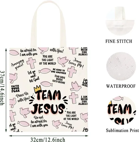 Vista 4 de WCGXKO Equipo Jesús Regalo Cristiano Equipo Jesús Lona Tote Bag Reutilizable Bolsa Bolsa de Compras