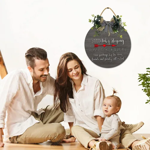 Vista 4 de Baby Sleeping Plsease Do Not Knock or Ring Bell - Colgador redondo de madera para puerta, guardería, puerta delantera, decoración de perilla