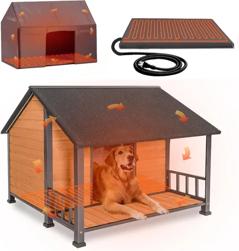 Vista 26 de GUTINNEEN - Casa térmica para perros con aislamiento para exteriores, resistente a la intemperie, con almohadilla térmica controlada por termostato