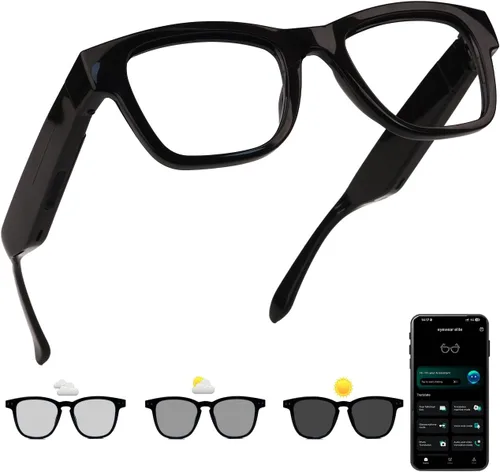 Vista 10 de Lentes inteligentes AI con lentes de cambio de color, gafas Bluetooth para hombres y mujeres con traducción más de 160 idiomas asistente de voz