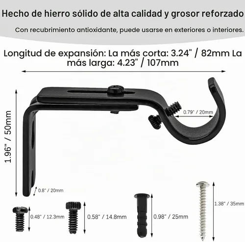 Vista 4 de 4 soportes ajustables para barra de cortina, 5/8-3/4 pulgadas Negro
