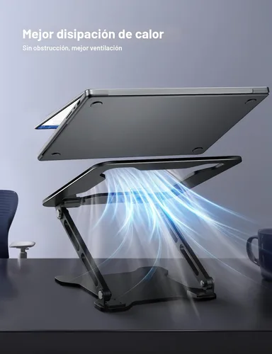 Vista 5 de LOXP Soporte ajustable para computadora portátil, elevador plegable de metal, soporte de refrigeración ventilado, soporte ergonómico