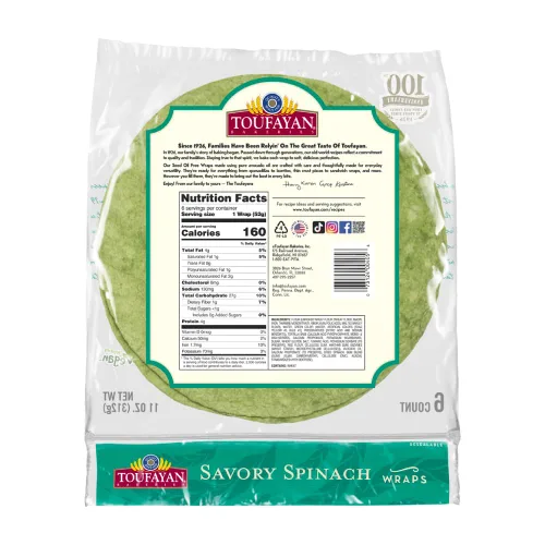 Vista 2 de Toufayan Bakeries, Savory Spinach Tortilla Wraps Vegano Sin colesterol Kosher (paquete de 3, 18 envolturas en total)