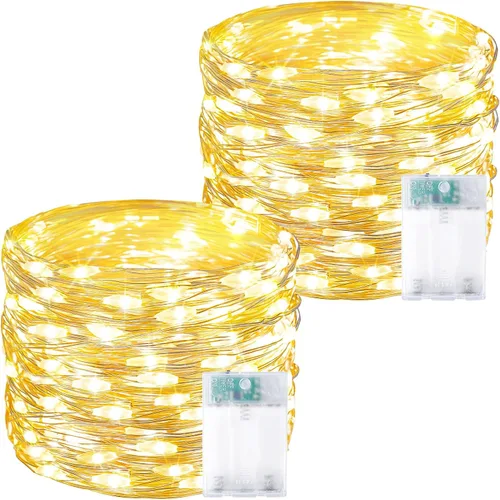 Vista 42 de Serie de luces LED RGB parpadeantes que cambian de color, funciona con pilas, para decoración de interiores y exteriores, con temporizador y control