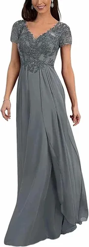 Vista 2 de Vestidos de madre de la novia, vestidos largos para invitados de boda para mujer, vestidos de noche formales con cuello en V, vestido de abuela