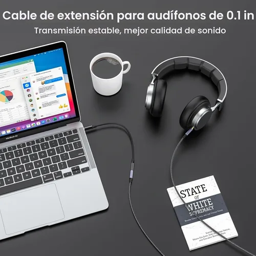 Vista 6 de MOSWAG Cable de extensión de 3.28 pies y 0.1 in de audio macho a hembra Negro