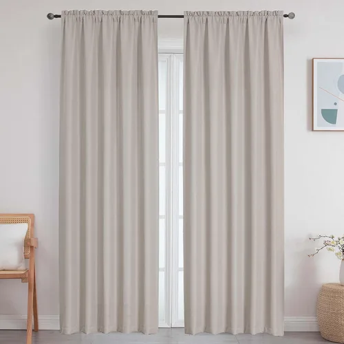 Vista 129 de Cortinas de lino para dormitorio y sala de estar de 96 pulgadas de largo, juego de 2 paneles, con bolsillo para cortinero, filtrado de luz, textura
