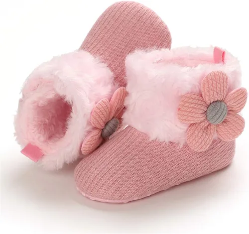 Vista 4 de E-FAK Botas para bebé niño y niña, zapatos para recién nacidos, con lazo para nieve, antideslizantes, suela suave, cálidos, para niños pequeños