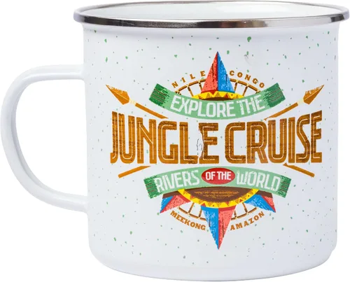 Vista 2 de Silver Buffalo Disney Jungle Cruise Explore Logo - Taza esmaltada para caravana, 21 onzas