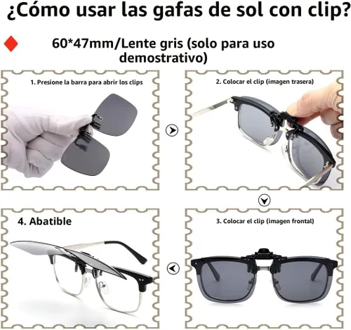 Vista 5 de Gafas de sol polarizadas con clip de metal abatibles y sin montura para gafas graduadas Negro