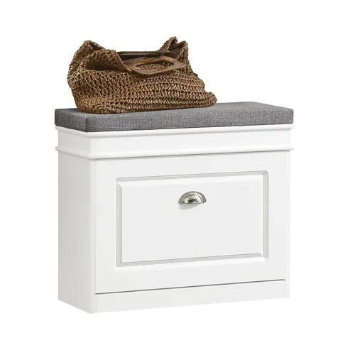 Vista 15 de SoBuy pequeño banco de almacenamiento de zapatos, zapatero negro estrecho para entrada, estante para zapatos con cojín y 2 niveles de cajón