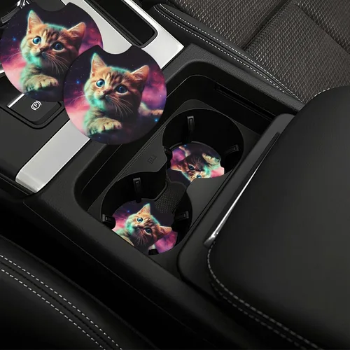 Vista 5 de Portavasos para automóvil con estampado de gato Galaxy para portavasos universales antideslizantes, paquete de 2 soportes para tazas, almohadilla